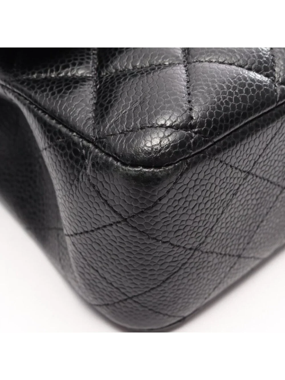 Chanel Shoulder Bag Quilted Double Flap Black Caviar Leather Chain